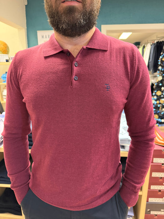 Tom Penn Long Sleeved Knit Polo - Burgundy - jjdonnelly