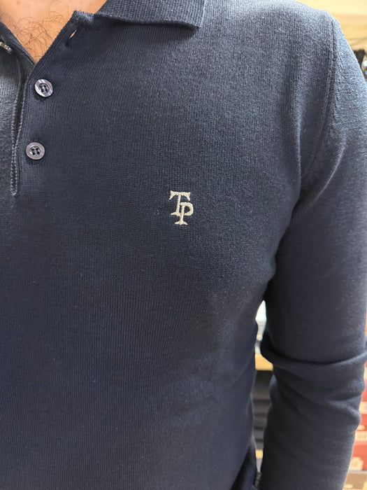 Tom Penn Long Sleeved Knit Polo - Navy - jjdonnelly