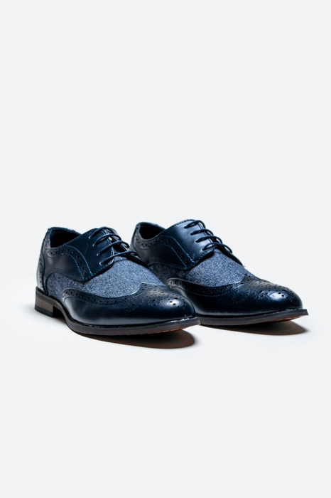 Cavani Oliver Tweed Leather Brogue - Navy - jjdonnelly