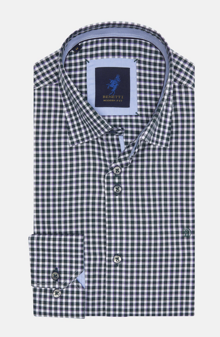 Benetti Capri Modern Fit Check Shirt -  Green - jjdonnelly