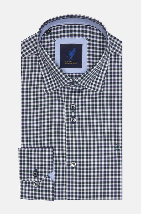 Benetti Capri Modern Fit Check Shirt -  Green - jjdonnelly