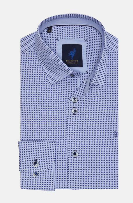 Benetti Frank Modern Fit Pattern Shirt - Indigo - jjdonnelly