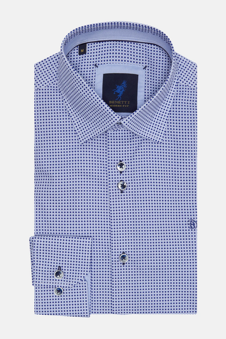 Benetti Frank Modern Fit Pattern Shirt - Indigo - jjdonnelly