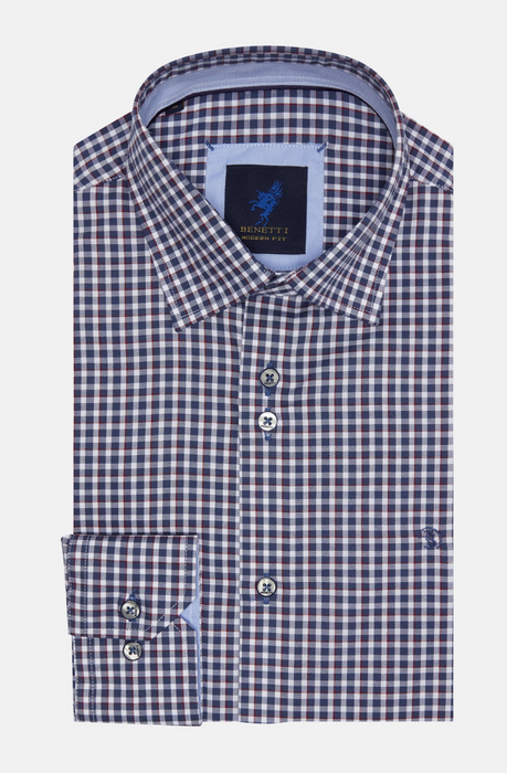 Benetti Capri Modern Fit Check Shirt -  Navy - jjdonnelly