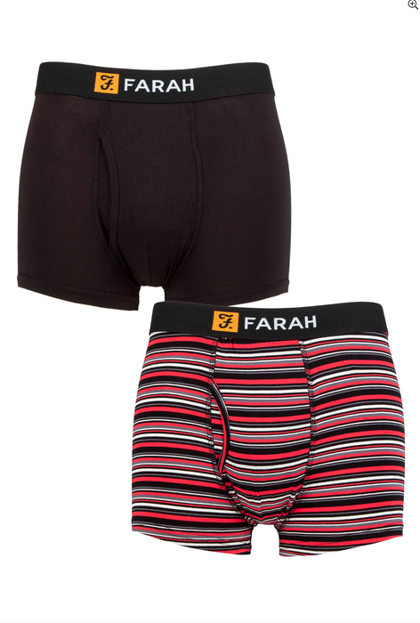 Farah Mens Bamboo 2 Pack Boxer Trunks - Red Stripe - jjdonnelly