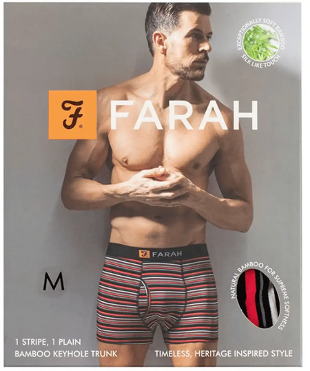 Farah Mens Bamboo 2 Pack Boxer Trunks - Red Stripe - jjdonnelly