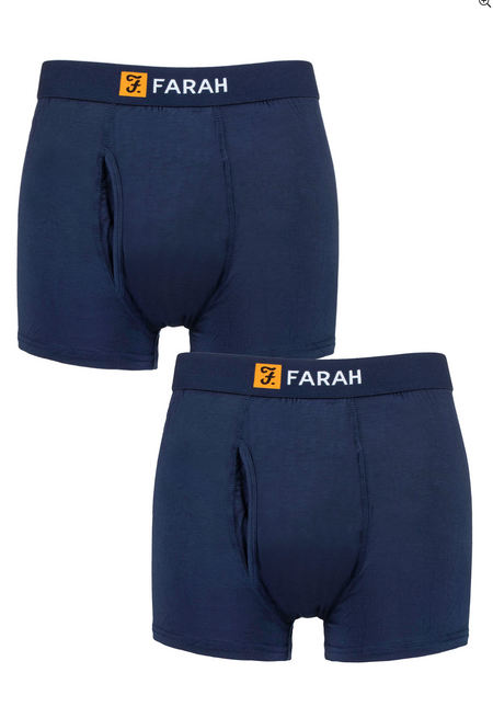 Farah Mens Cotton 2 Pack Boxer Trunks - Navy - jjdonnelly