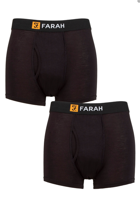 Farah Mens Cotton 2 Pack Boxer Trunks - Black - jjdonnelly