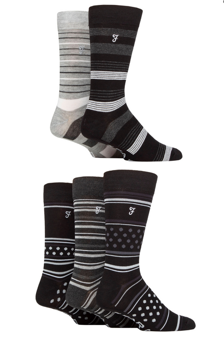 Farah Mens Bamboo Patterned Socks 5 Pack - Black - jjdonnelly