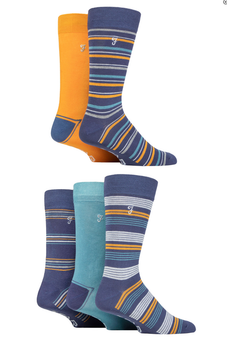 Farah Mens Bamboo Patterned Socks 5 Pack - Blue - jjdonnelly