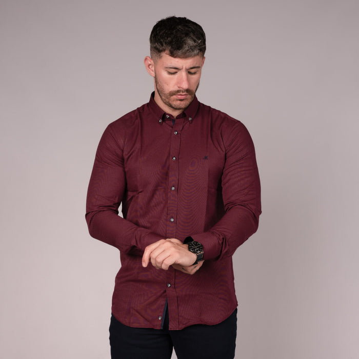 Mineral Lolland Tailored Fit Oxford Shirt - Burgundy - jjdonnelly